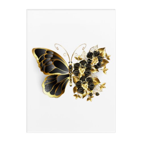 Gold Flower Butterfly with Black Orchid Acrylic Print