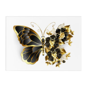 Gold Flower Butterfly with Black Orchid Acrylic Print