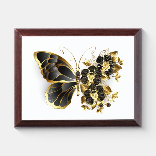 Gold Flower Butterfly with Black Orchid Award Plaque (Horizontal)