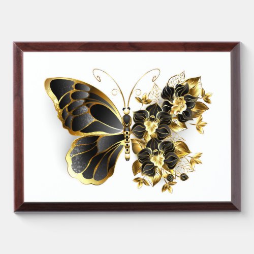 Gold Flower Butterfly with Black Orchid Award Plaque
