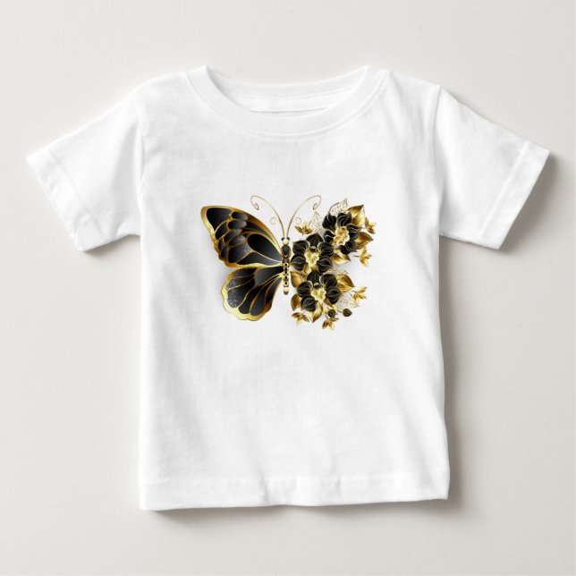 Gold Flower Butterfly with Black Orchid Baby T-Shirt (Front)