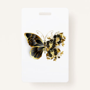 Gold Flower Butterfly with Black Orchid Badge
