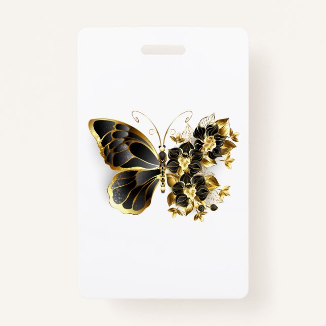 Gold Flower Butterfly with Black Orchid Badge (Front)