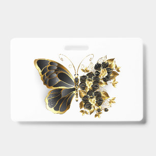 Gold Flower Butterfly with Black Orchid Badge