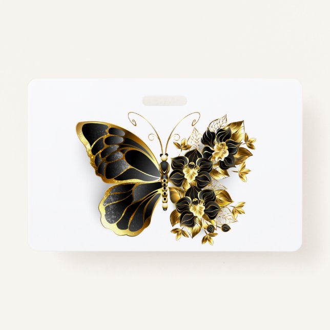 Gold Flower Butterfly with Black Orchid Badge (Front)