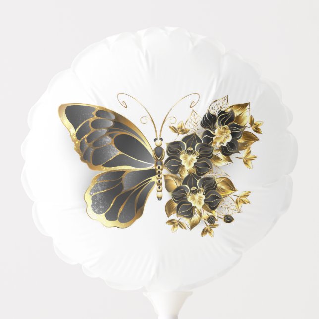 Gold Flower Butterfly with Black Orchid Balloon (Front)