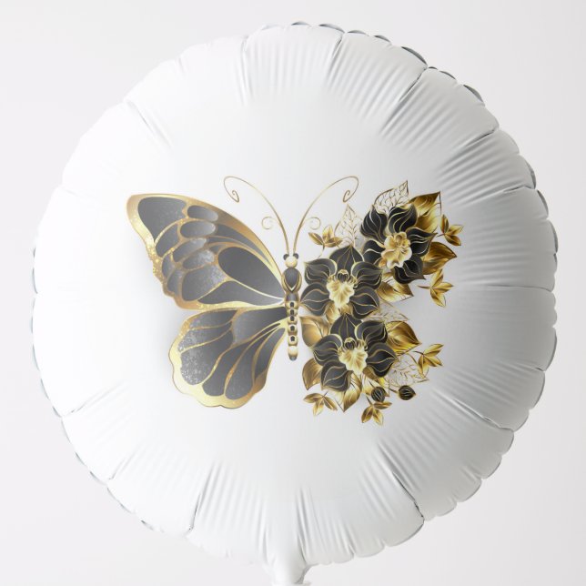 Gold Flower Butterfly with Black Orchid Balloon (Front)