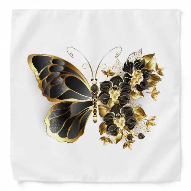 Gold Flower Butterfly with Black Orchid Bandana (Front)