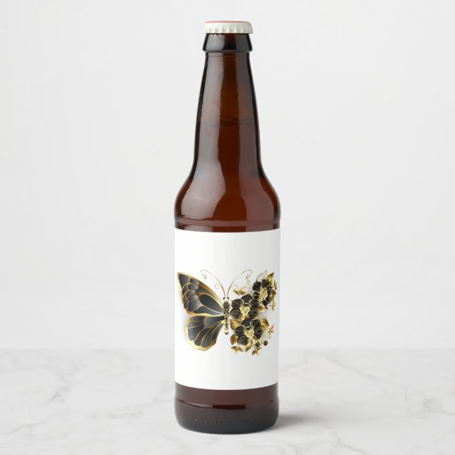Gold Flower Butterfly with Black Orchid Beer Bottle Label (Front)