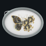 Gold Flower Butterfly with Black Orchid Belt Buckle<br><div class="desc">Gold flower butterfly with black jewelry orchid,  decorated with gold leaves on white background.</div>