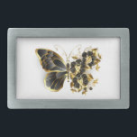 Gold Flower Butterfly with Black Orchid Belt Buckle<br><div class="desc">Gold flower butterfly with black jewelry orchid,  decorated with gold leaves on white background.</div>