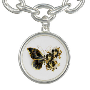 Gold Flower Butterfly with Black Orchid Bracelet