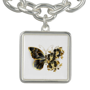 Gold Flower Butterfly with Black Orchid Bracelet