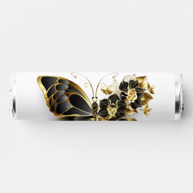 Gold Flower Butterfly with Black Orchid Breath Savers® Mints (Front)