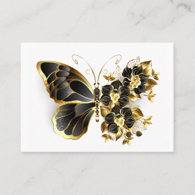 Gold Flower Butterfly with Black Orchid Business Card (Front)