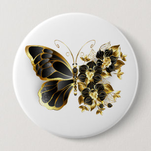 Gold Flower Butterfly with Black Orchid Button