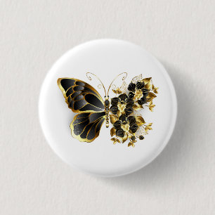 Gold Flower Butterfly with Black Orchid Button