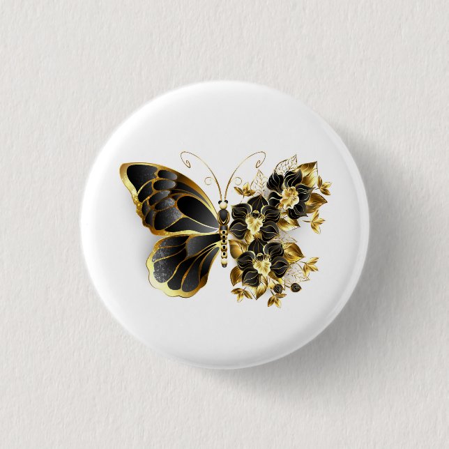 Gold Flower Butterfly with Black Orchid Button (Front)