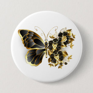 Gold Flower Butterfly with Black Orchid Button