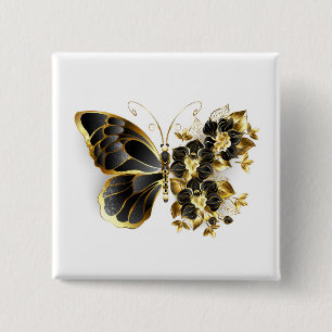 Gold Flower Butterfly with Black Orchid Button