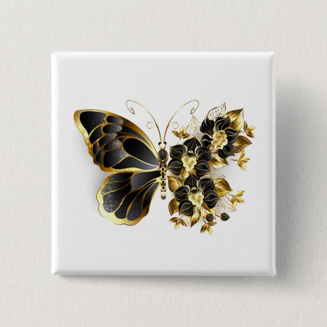 Gold Flower Butterfly with Black Orchid Button (Front)