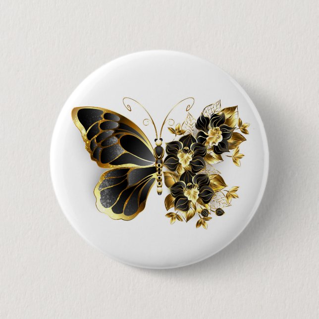 Gold Flower Butterfly with Black Orchid Button (Front)