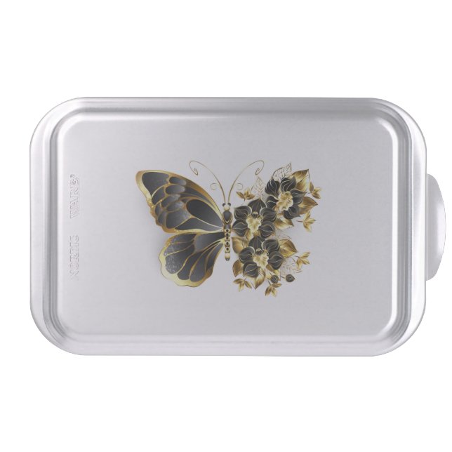 Gold Flower Butterfly with Black Orchid Cake Pan (Front)