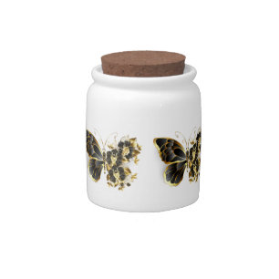 Gold Flower Butterfly with Black Orchid Candy Jar
