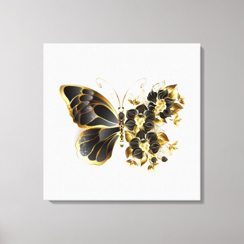 Gold Flower Butterfly with Black Orchid Canvas Print