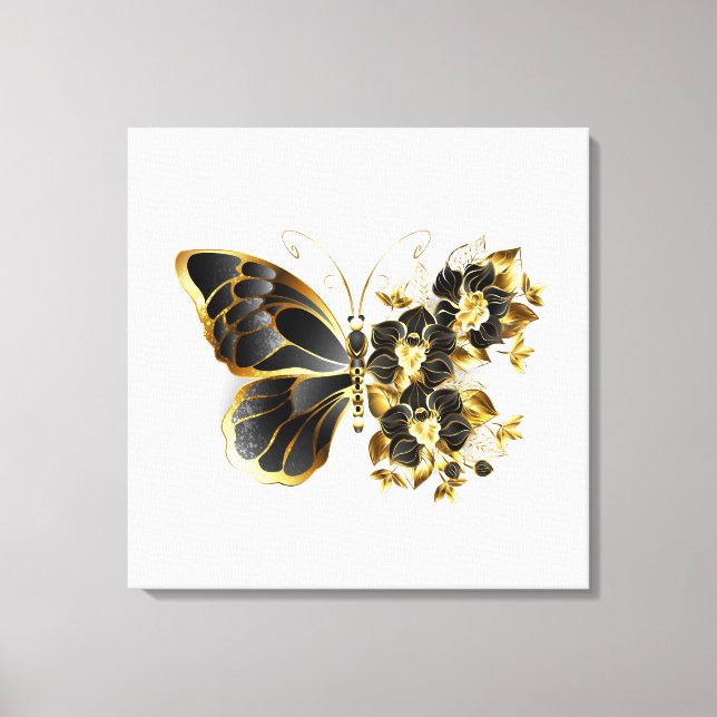 Gold Flower Butterfly with Black Orchid Canvas Print (Front)