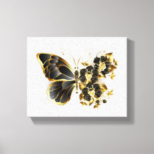 Gold Flower Butterfly with Black Orchid Canvas Print