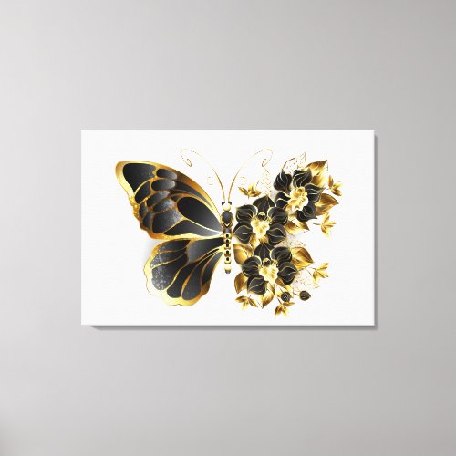 Gold Flower Butterfly with Black Orchid Canvas Print
