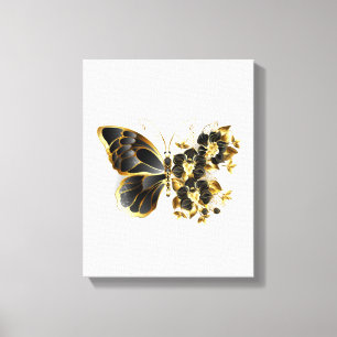 Gold Flower Butterfly with Black Orchid Canvas Print