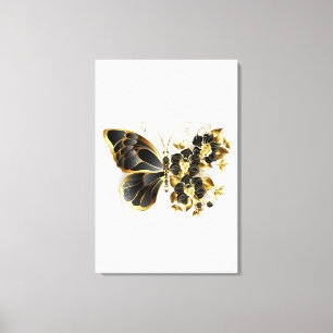 Gold Flower Butterfly with Black Orchid Canvas Print