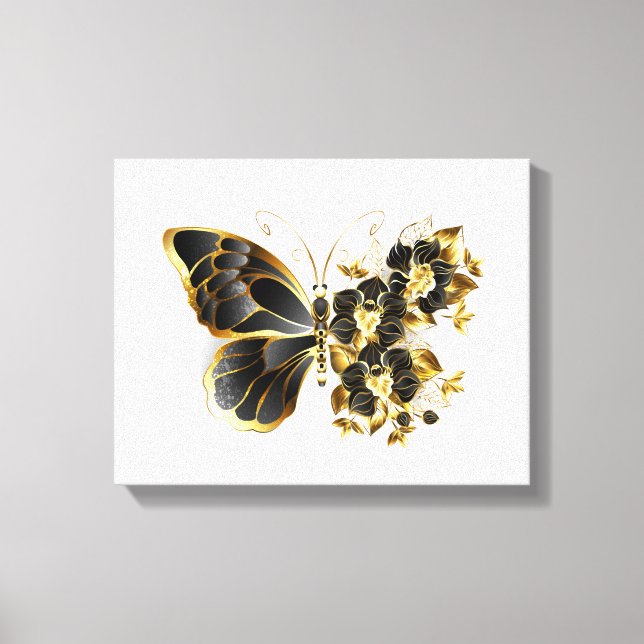 Gold Flower Butterfly with Black Orchid Canvas Print (Front)
