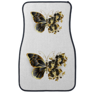 Gold Flower Butterfly with Black Orchid Car Floor Mat