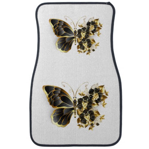 Gold Flower Butterfly with Black Orchid Car Floor Mat