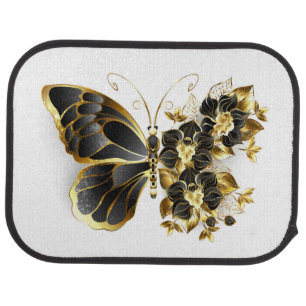 Gold Flower Butterfly with Black Orchid Car Floor Mat