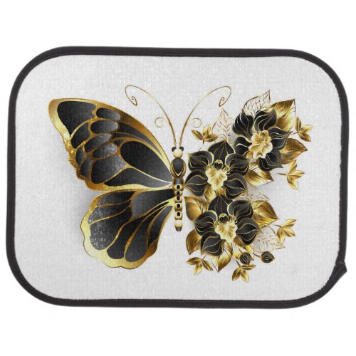 Gold Flower Butterfly with Black Orchid Car Floor Mat