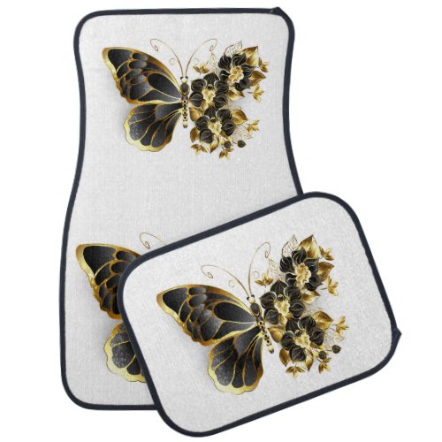 Gold Flower Butterfly with Black Orchid Car Floor Mat
