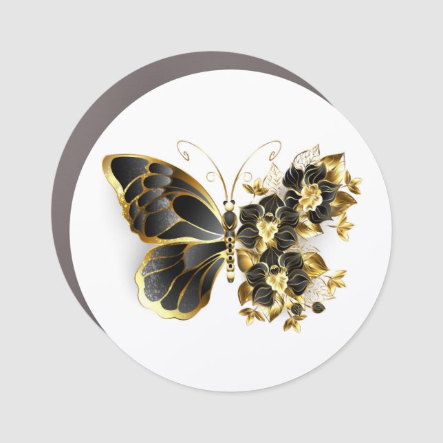 Gold Flower Butterfly with Black Orchid Car Magnet (Front)