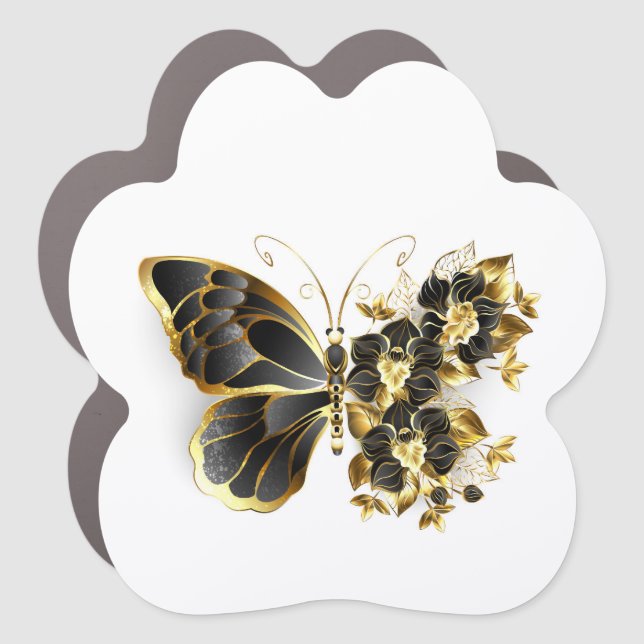 Gold Flower Butterfly with Black Orchid Car Magnet (Front)