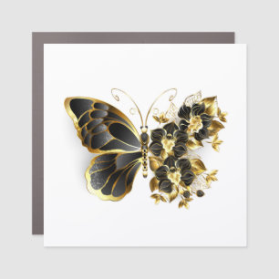 Gold Flower Butterfly with Black Orchid Car Magnet