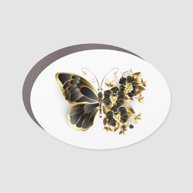 Gold Flower Butterfly with Black Orchid Car Magnet (Front)