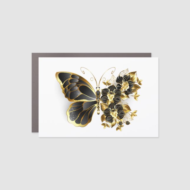 Gold Flower Butterfly with Black Orchid Car Magnet (Front)