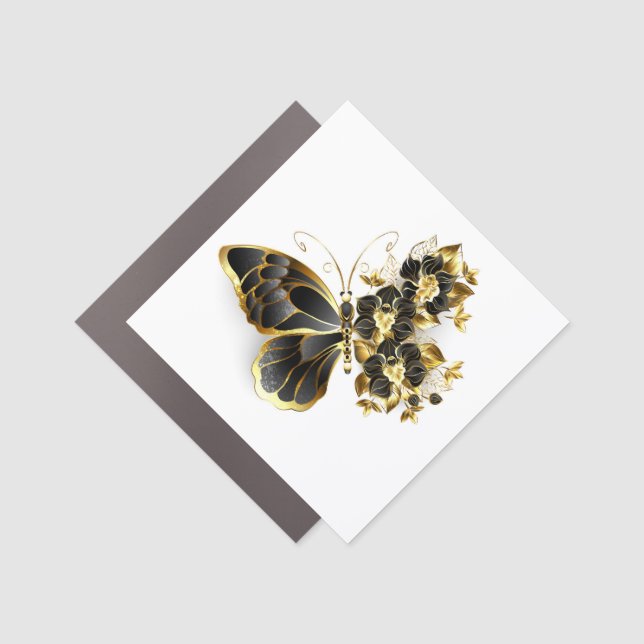 Gold Flower Butterfly with Black Orchid Car Magnet (Front)