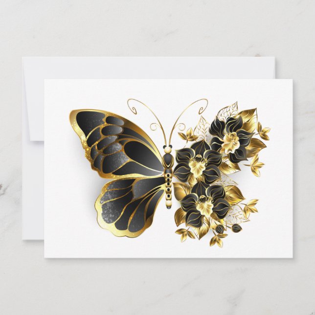 Gold Flower Butterfly with Black Orchid Card (Front)