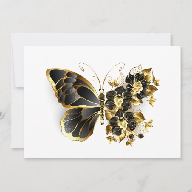 Gold Flower Butterfly with Black Orchid Card (Front)