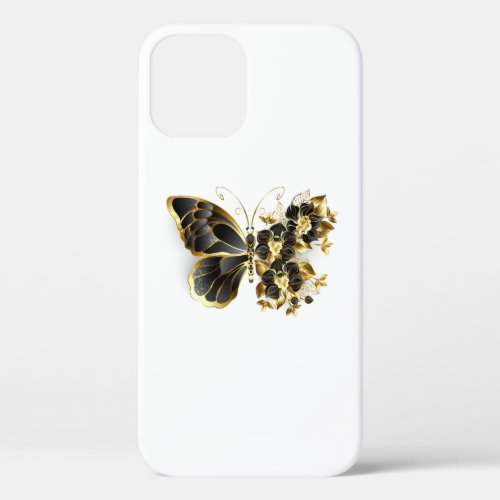 Gold Flower Butterfly with Black Orchid iPhone 12 Case