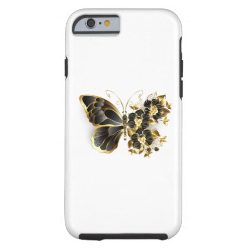 Gold Flower Butterfly with Black Orchid Tough iPhone 6 Case